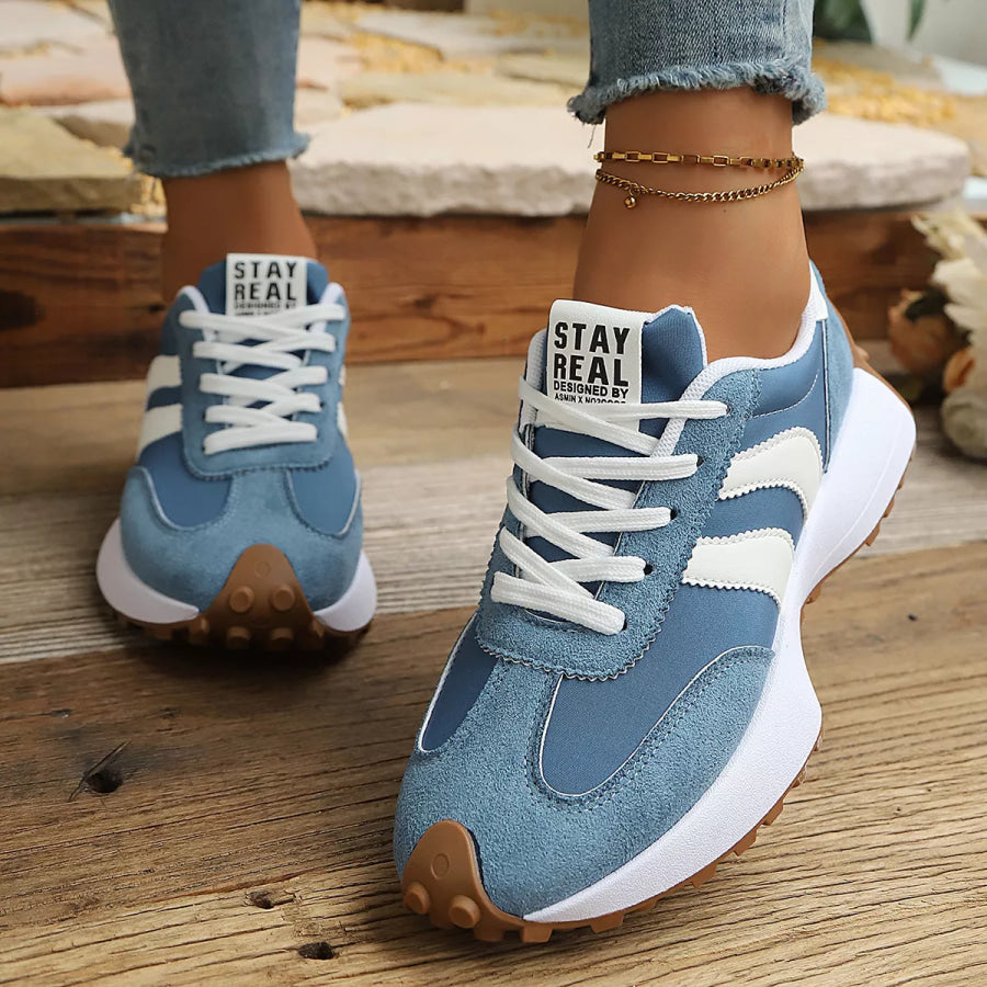 Round Toe Lace Up Sneakers Apparel and Accessories