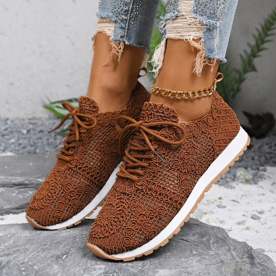 Round Toe Lace Up Sneakers Apparel and Accessories