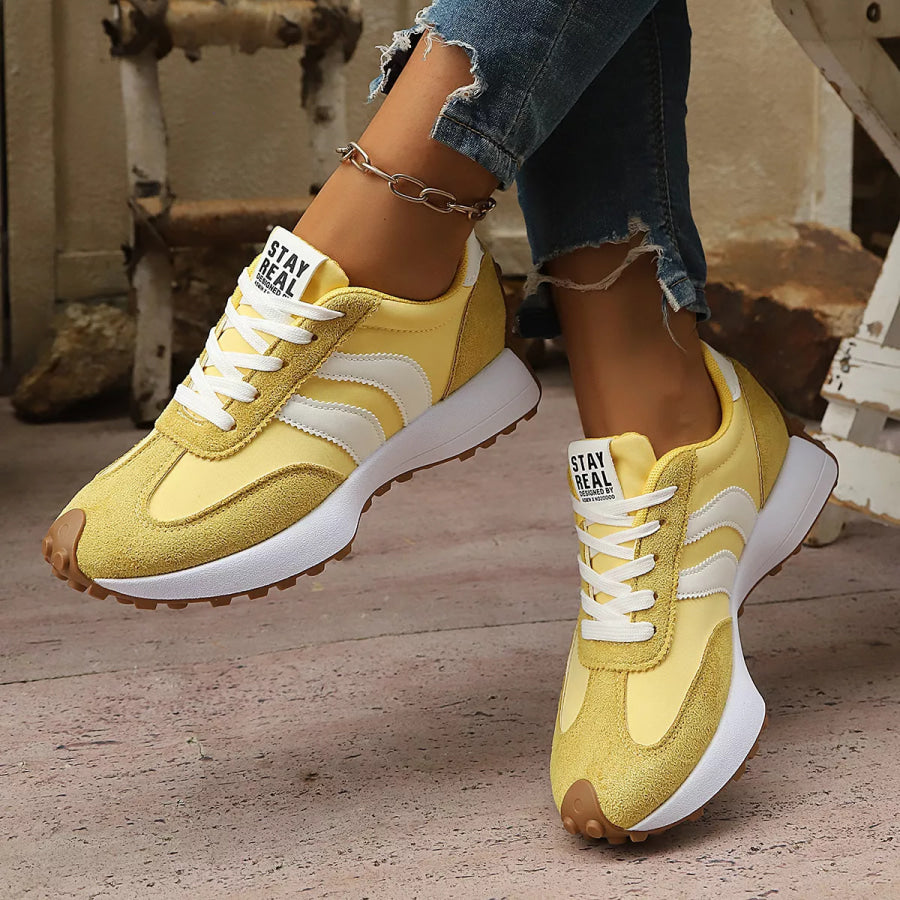 Round Toe Lace Up Sneakers Apparel and Accessories