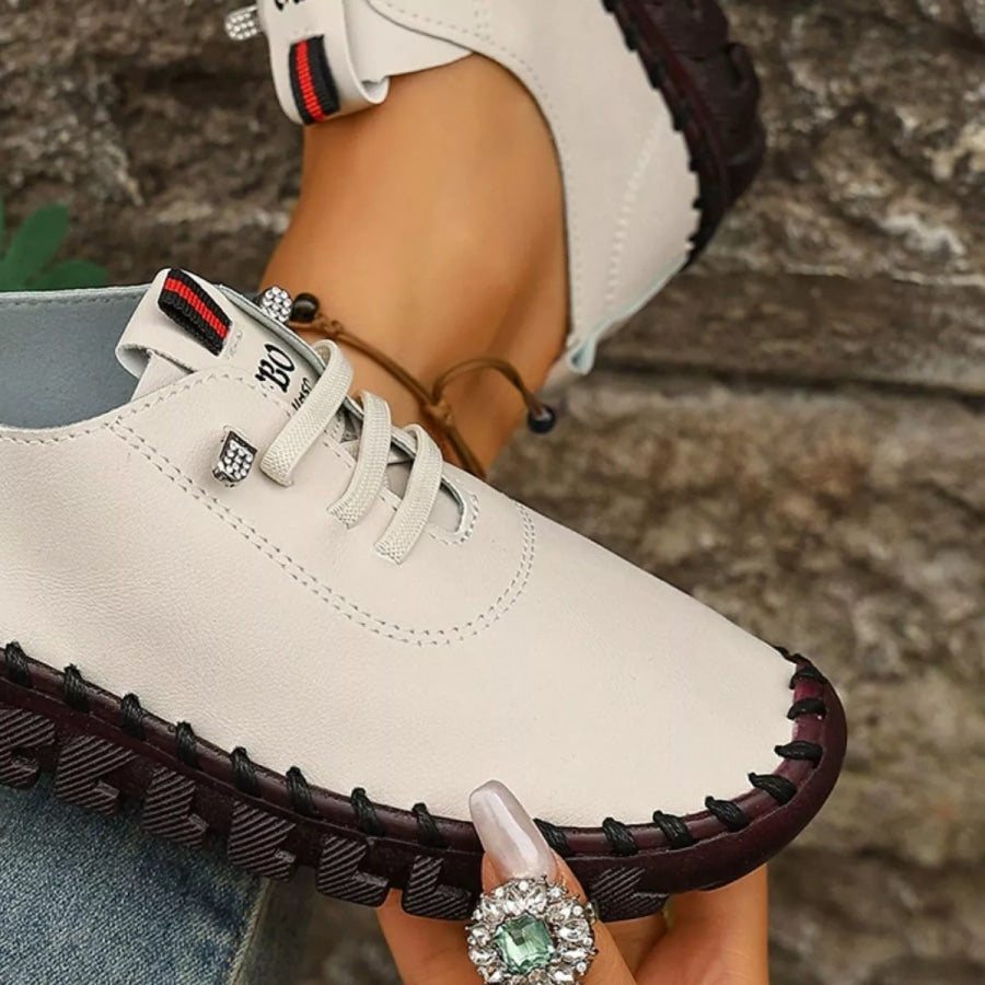 Round Toe Lace Up Sneakers Apparel and Accessories