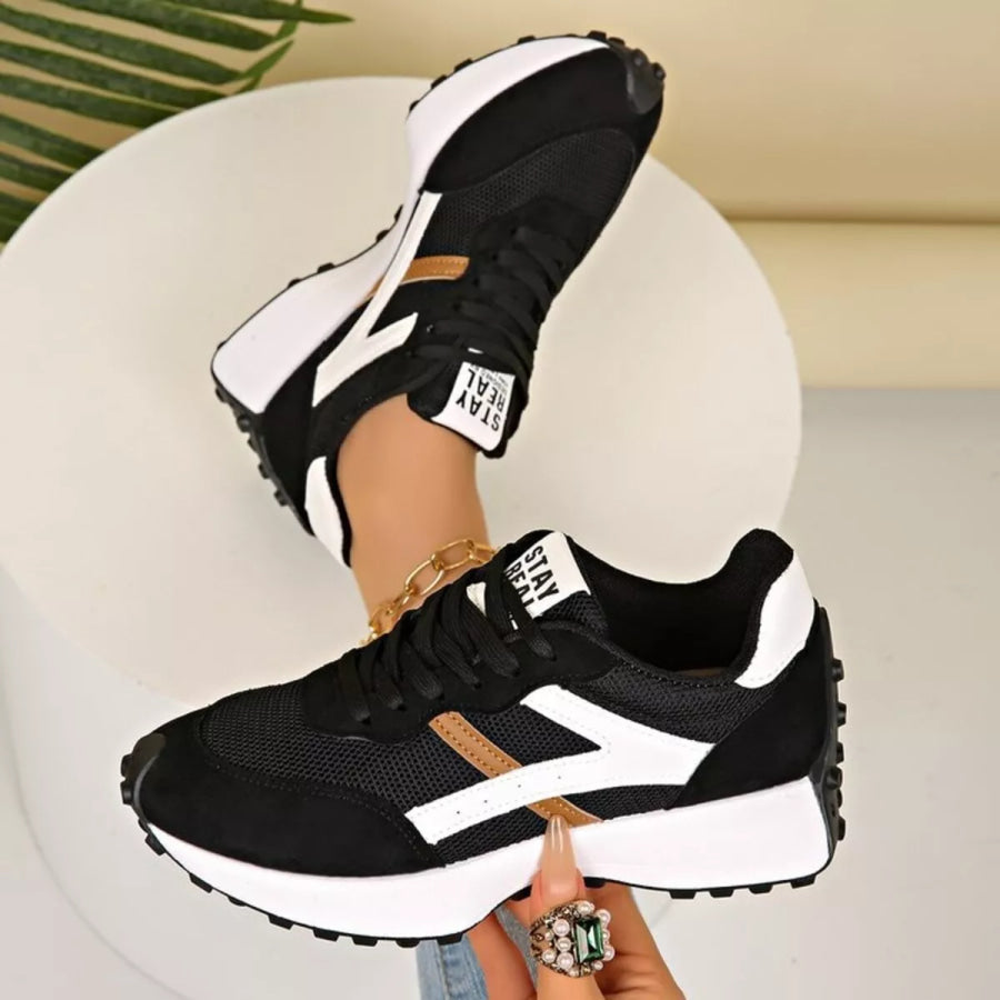 Round Toe Lace Up Sneakers Apparel and Accessories