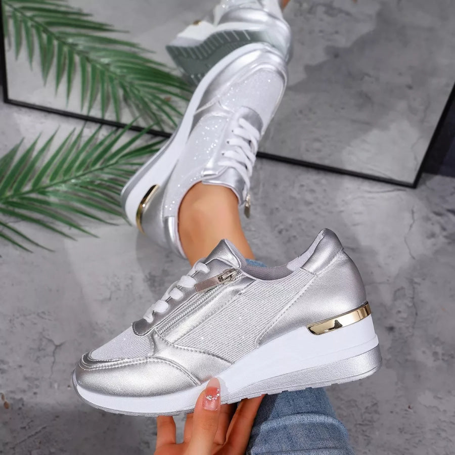 Round Toe Lace Up Sneakers Apparel and Accessories