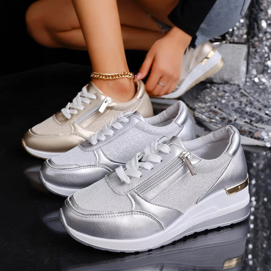 Round Toe Lace Up Sneakers Apparel and Accessories