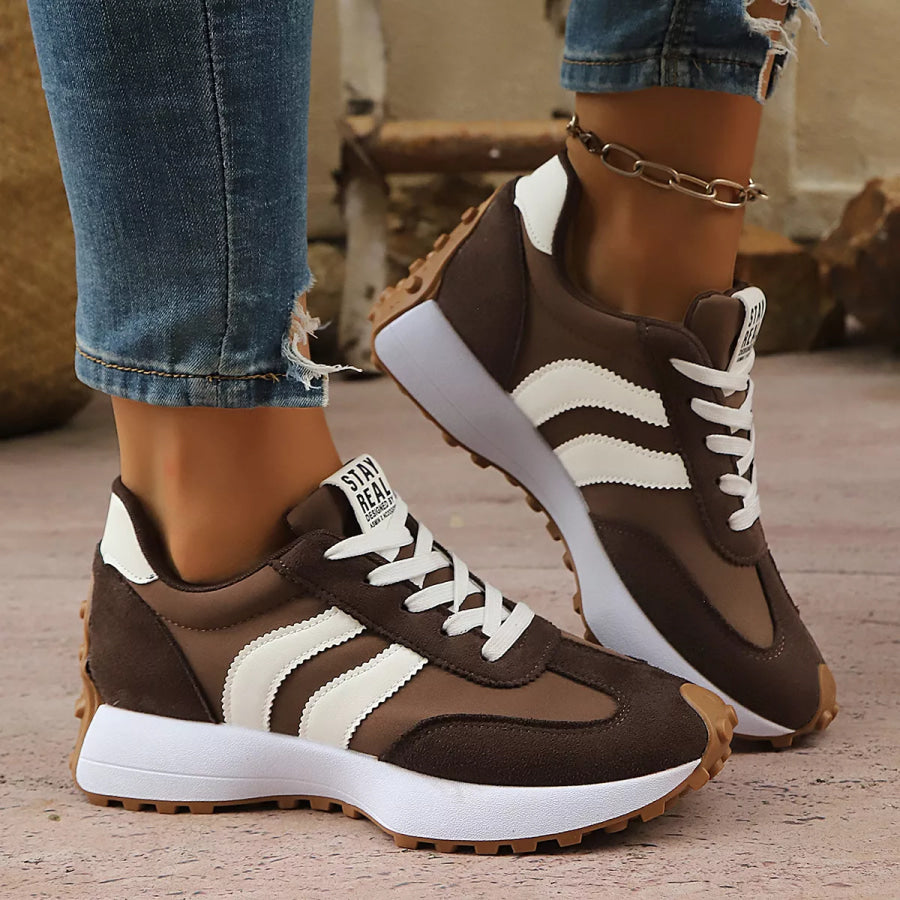 Round Toe Lace Up Sneakers Apparel and Accessories