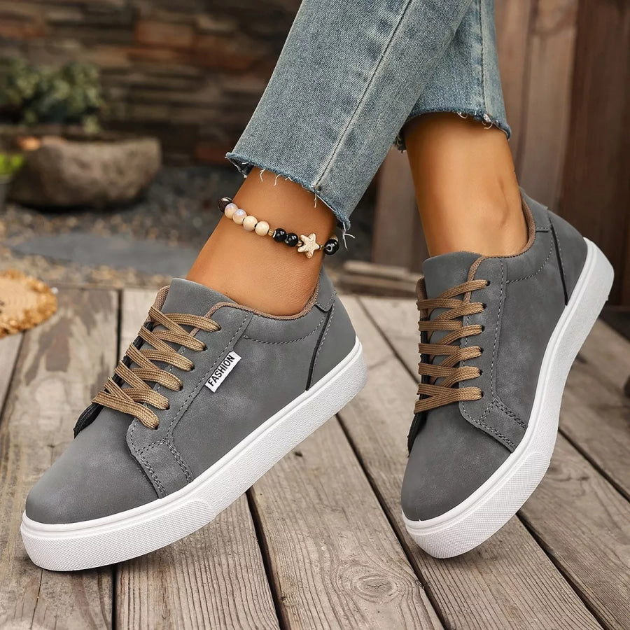Round Toe Lace Up Sneakers Apparel and Accessories