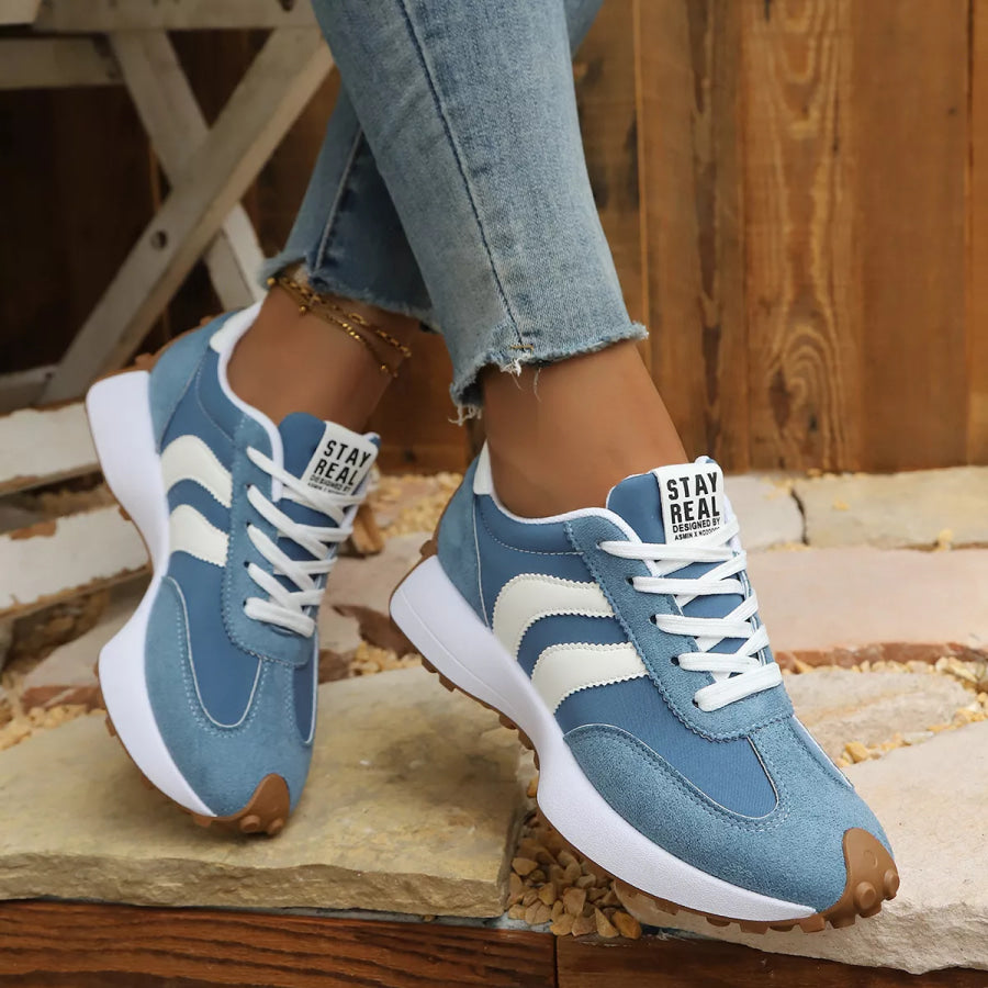 Round Toe Lace Up Sneakers Apparel and Accessories