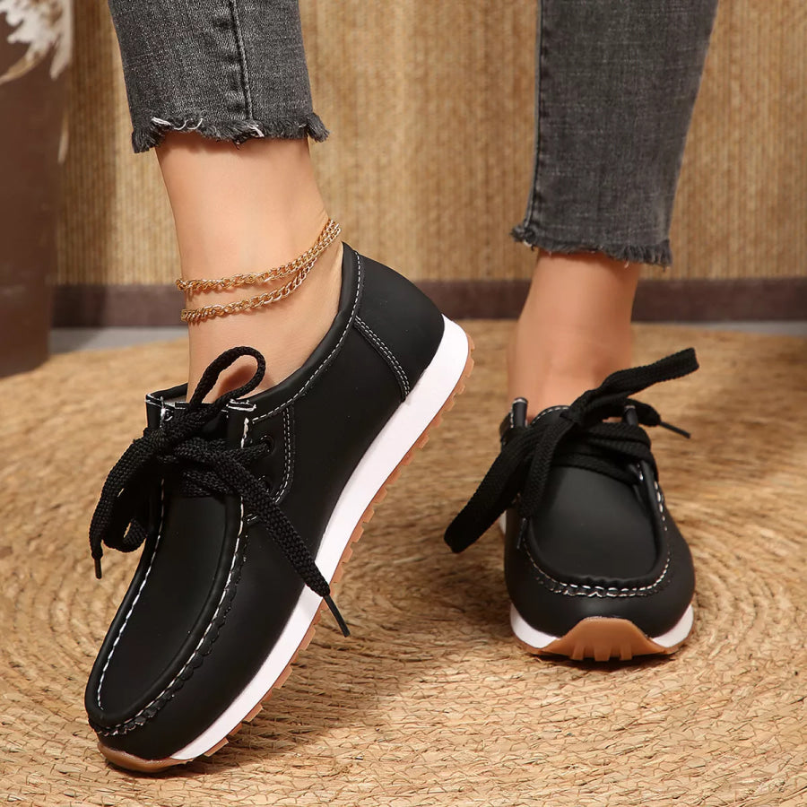 Round Toe Lace Up Sneakers Apparel and Accessories