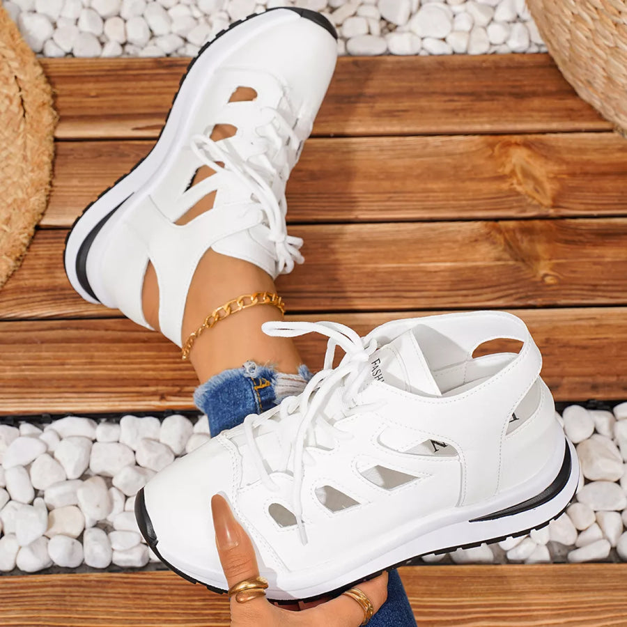 Round Toe Lace Up Sneakers Apparel and Accessories
