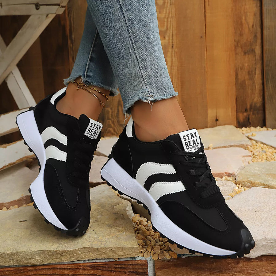 Round Toe Lace Up Sneakers Apparel and Accessories