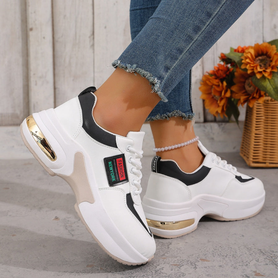 Round Toe Lace Up Sneakers Apparel and Accessories