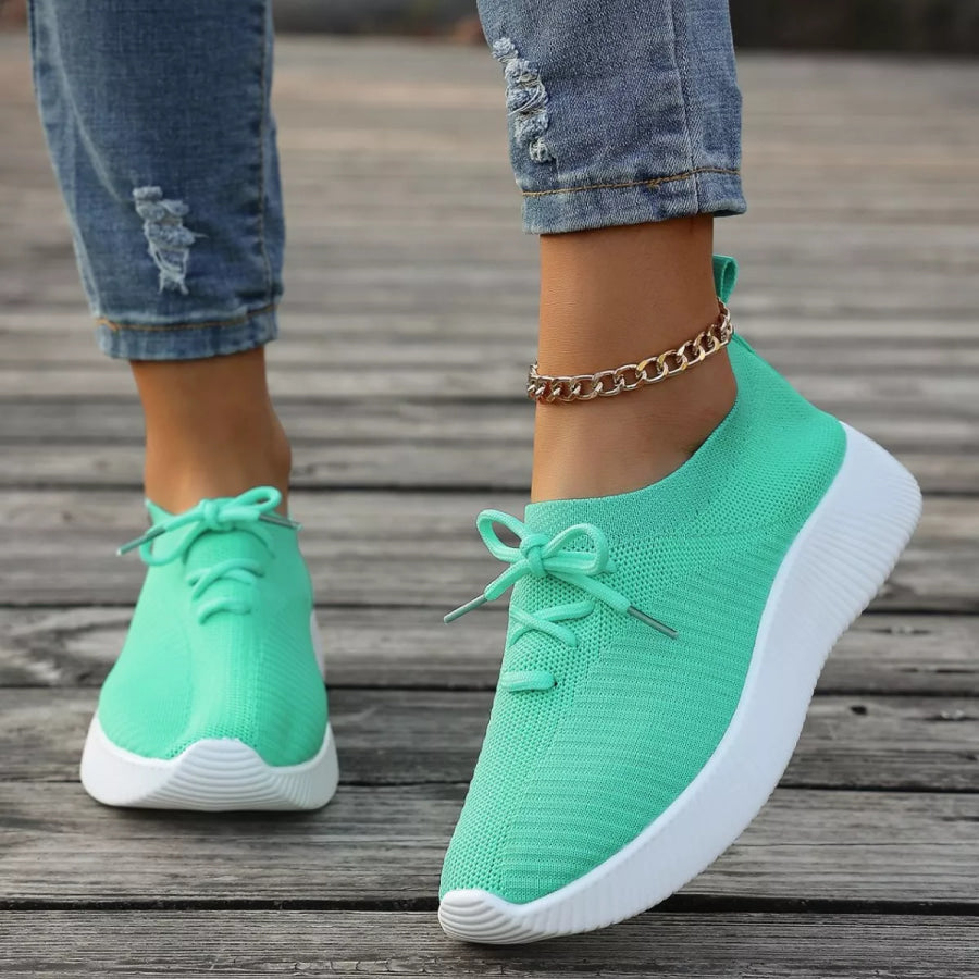 Round Toe Lace Up Sneakers Apparel and Accessories