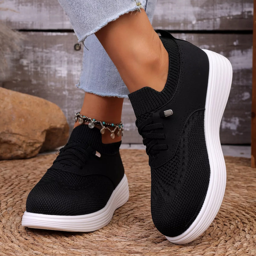 Round Toe Lace Up Sneakers Apparel and Accessories