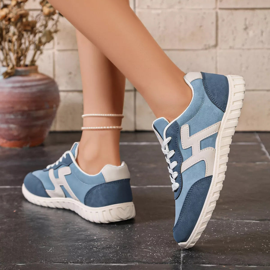 Round Toe Lace Up Sneakers Apparel and Accessories
