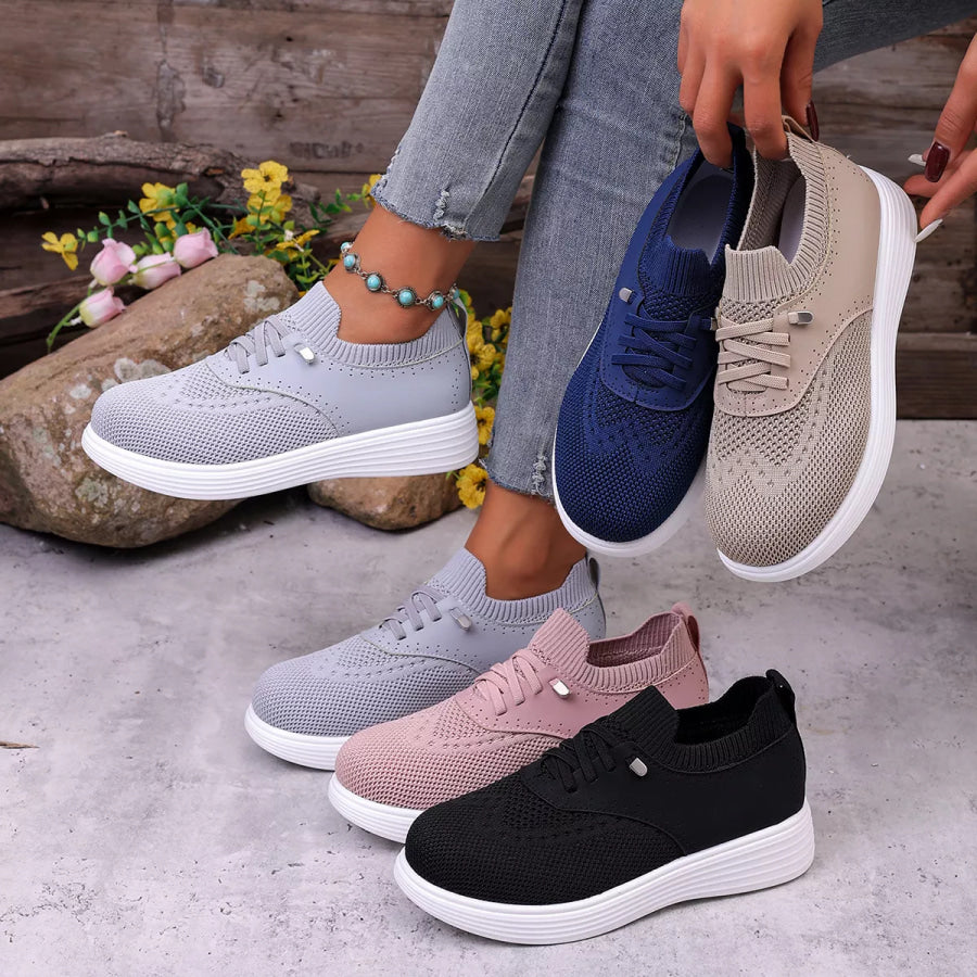 Round Toe Lace Up Sneakers Apparel and Accessories