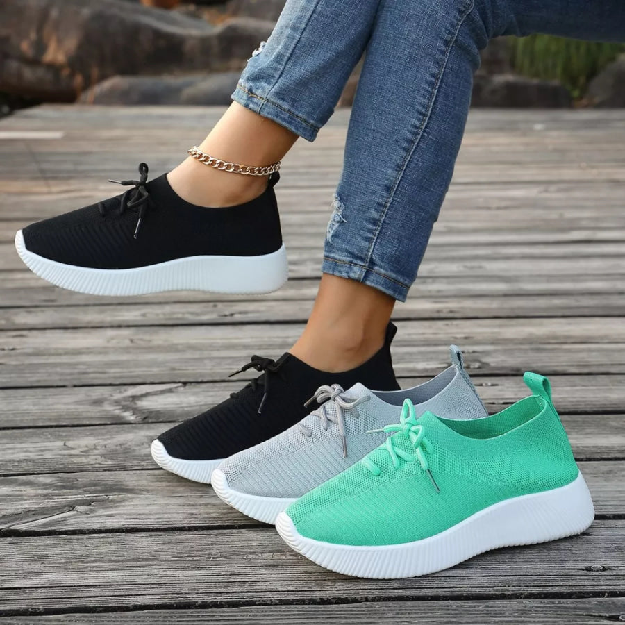 Round Toe Lace Up Sneakers Apparel and Accessories