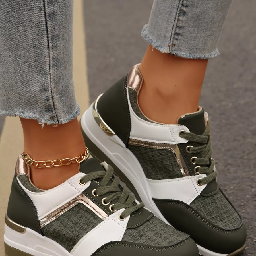Round Toe Lace Up Sneakers Army Green / 37 Apparel and Accessories
