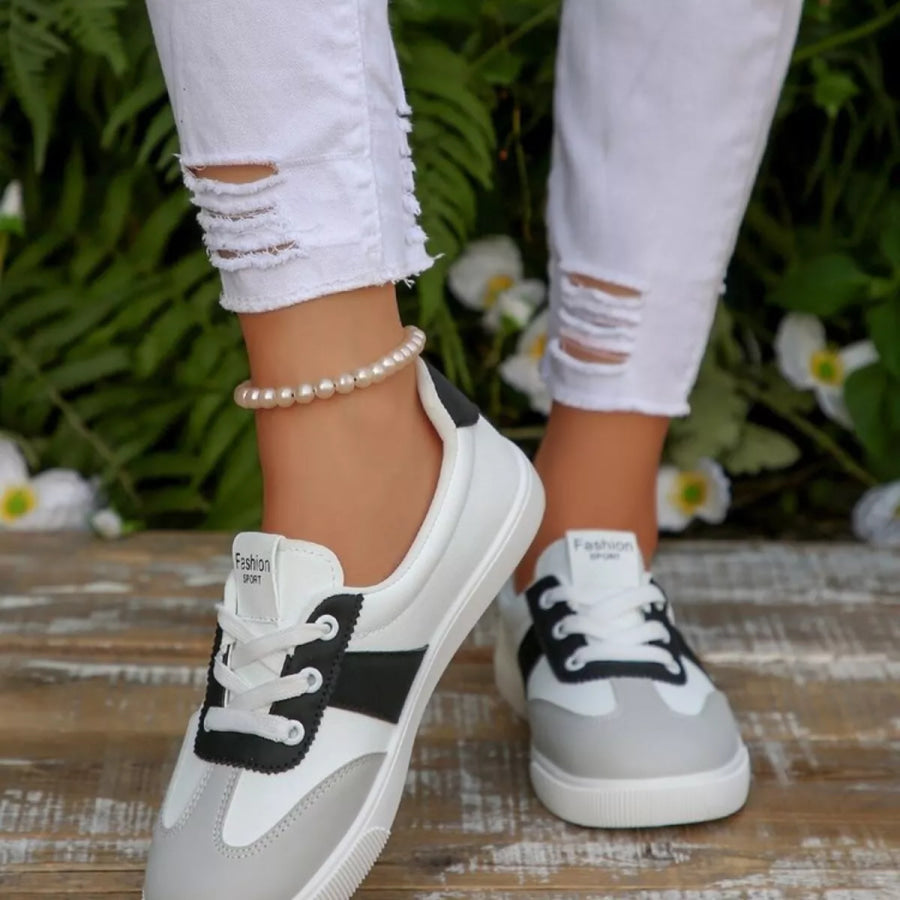 Round Toe Lace Up Sneakers Black / 35 Apparel and Accessories