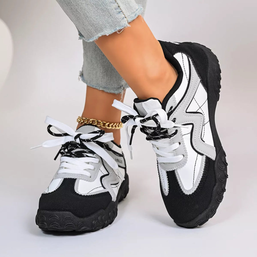 Round Toe Lace Up Sneakers Apparel and Accessories