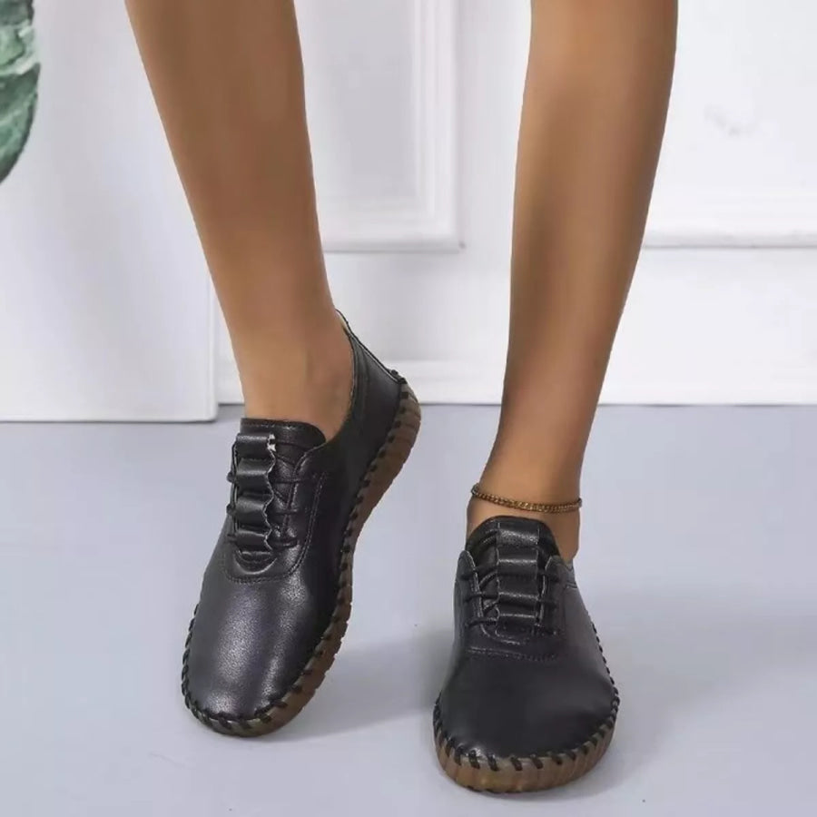 Round Toe Lace Up Sneakers Black / 35 Apparel and Accessories