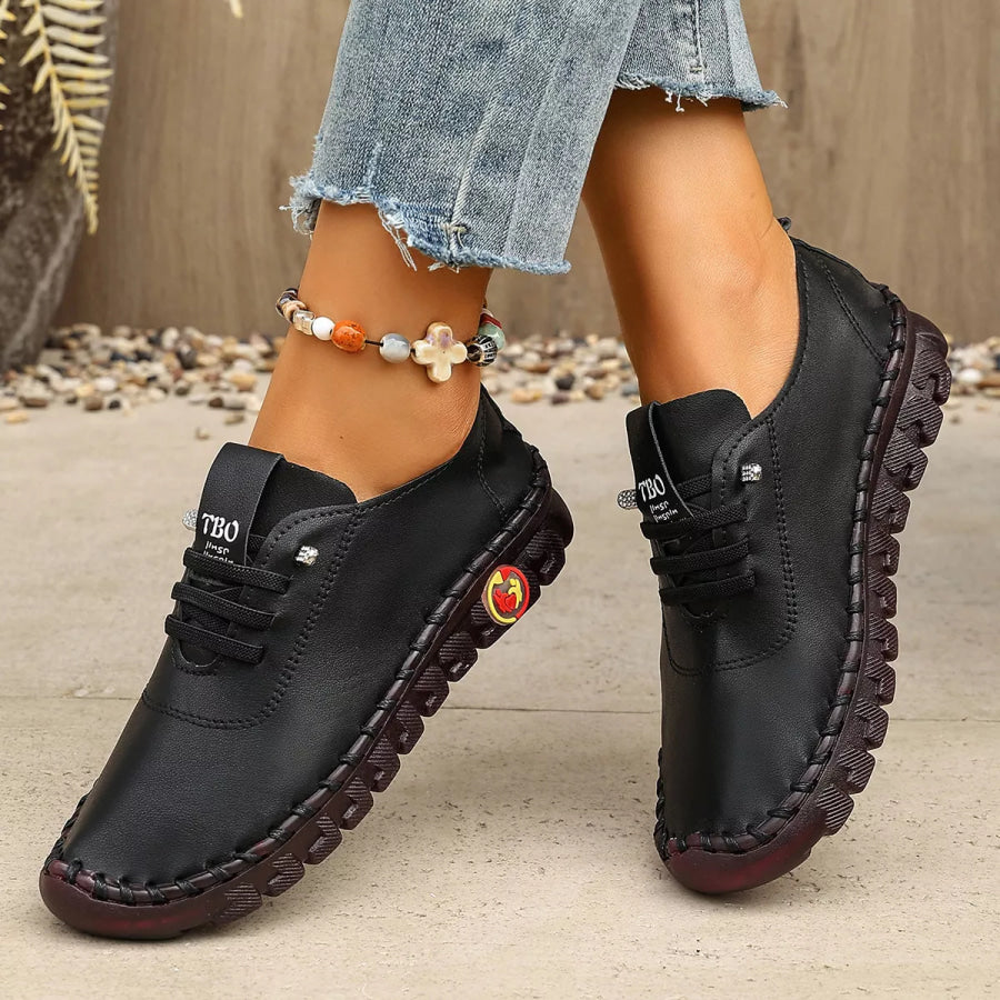 Round Toe Lace Up Sneakers Black / 35 Apparel and Accessories