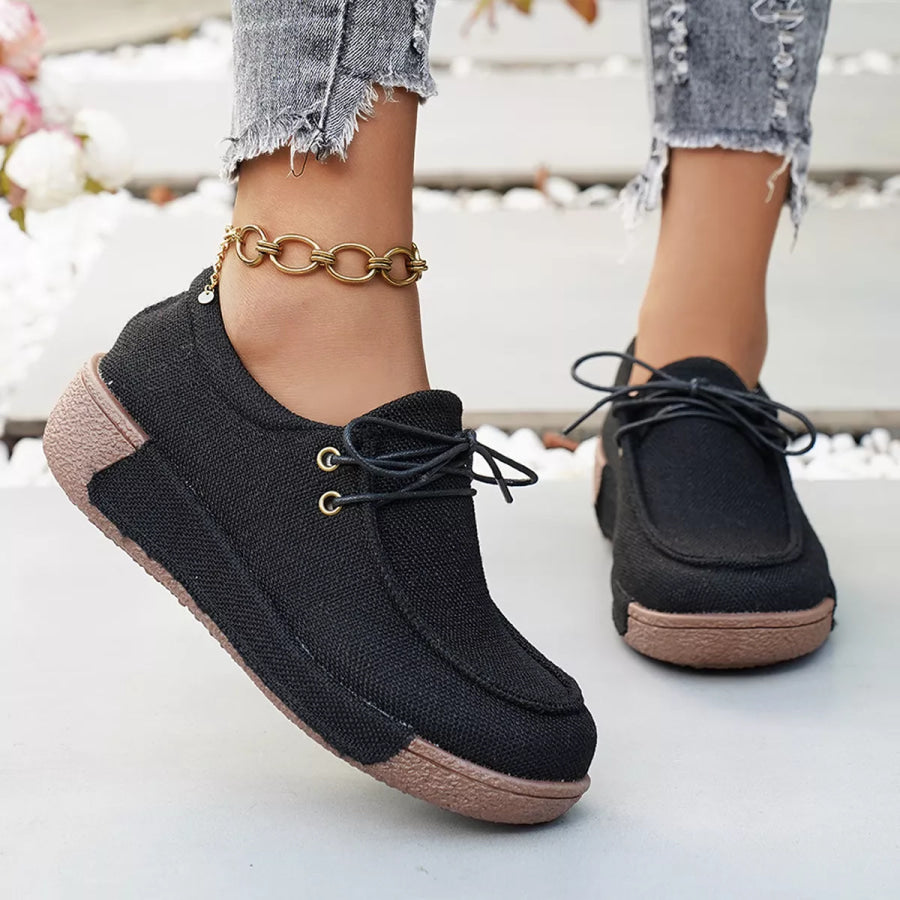 Round Toe Lace-Up Sneakers Black / 36 Apparel and Accessories