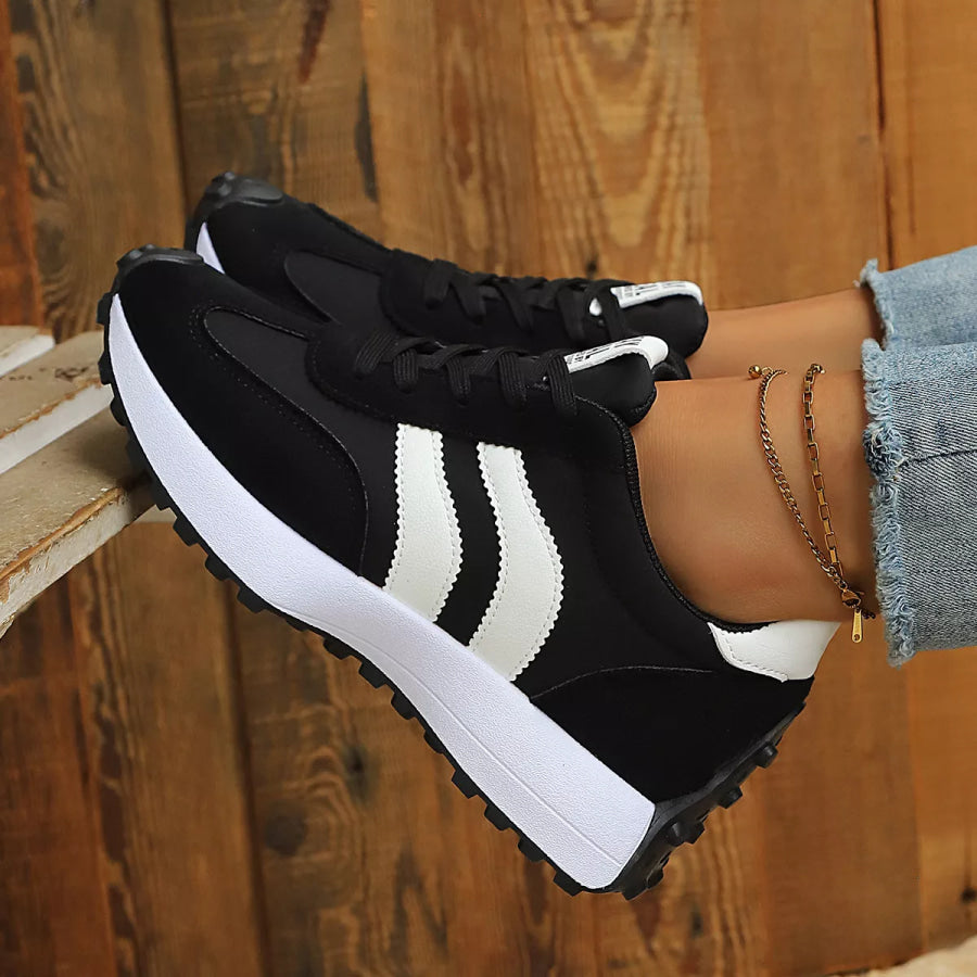 Round Toe Lace Up Sneakers Black / 36 Apparel and Accessories