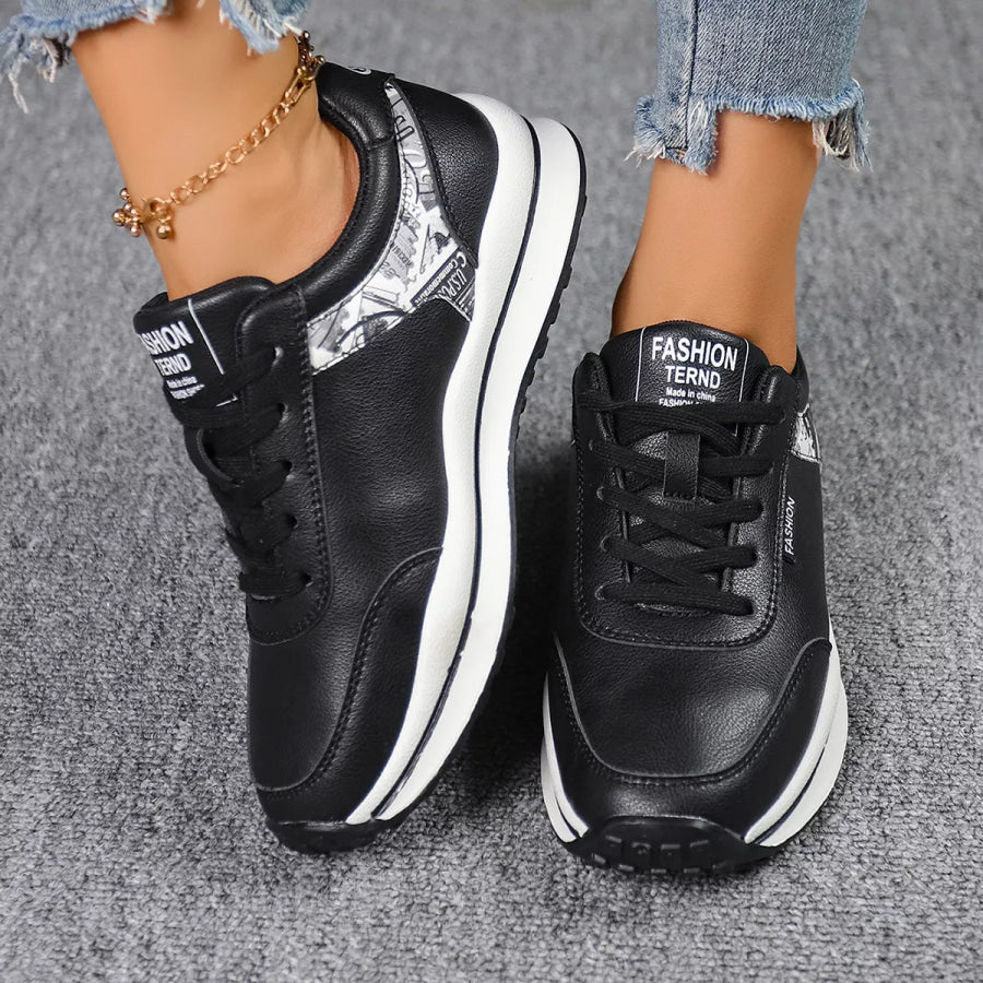 Round Toe Lace Up Sneakers Apparel and Accessories