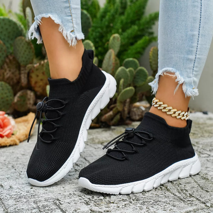 Round Toe Lace Up Sneakers Black / 36 Apparel and Accessories