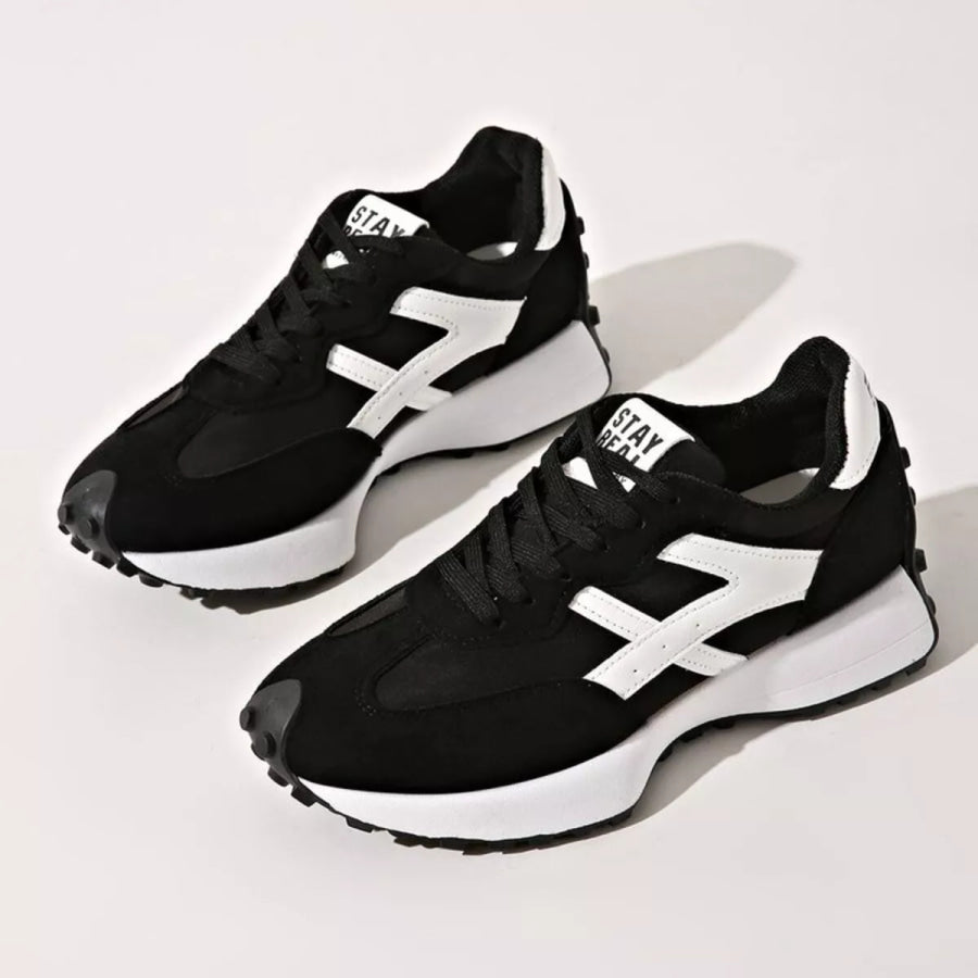 Round Toe Lace Up Sneakers Black / 36 Apparel and Accessories