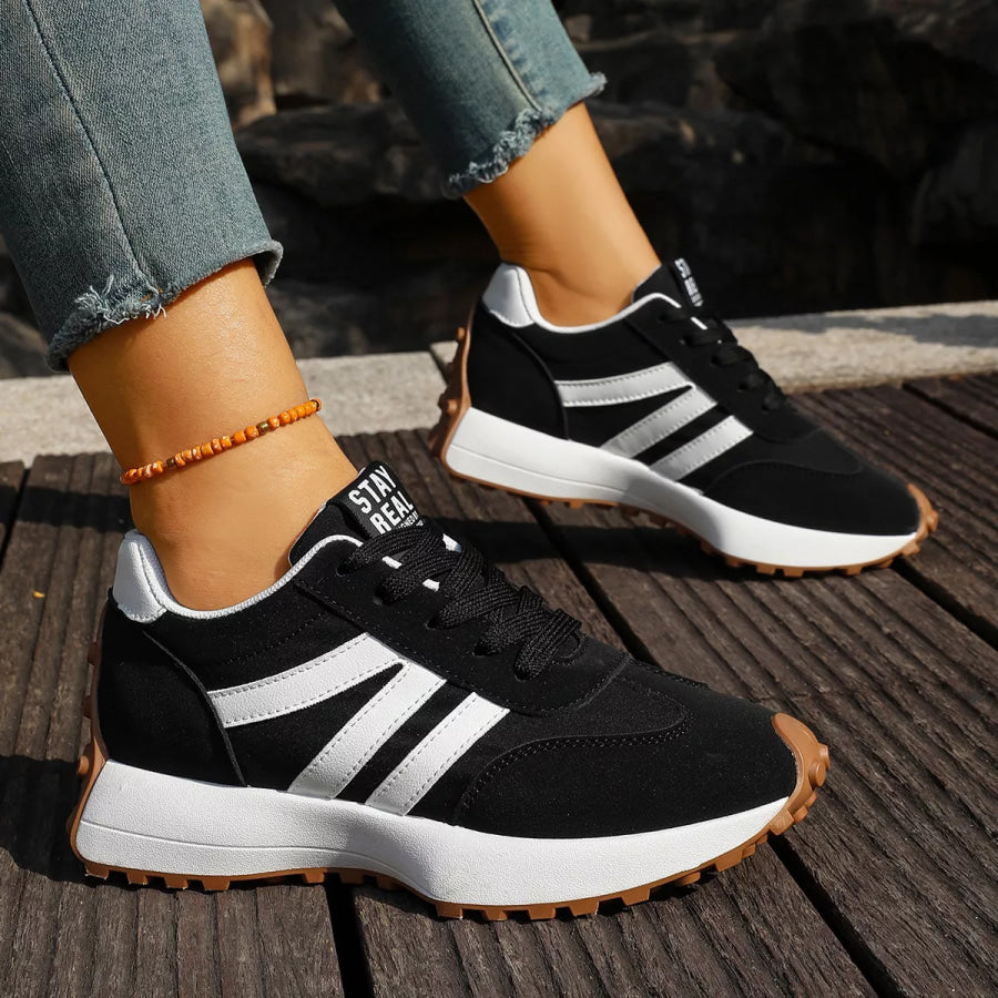 Round Toe Lace Up Sneakers Black / 36 Apparel and Accessories