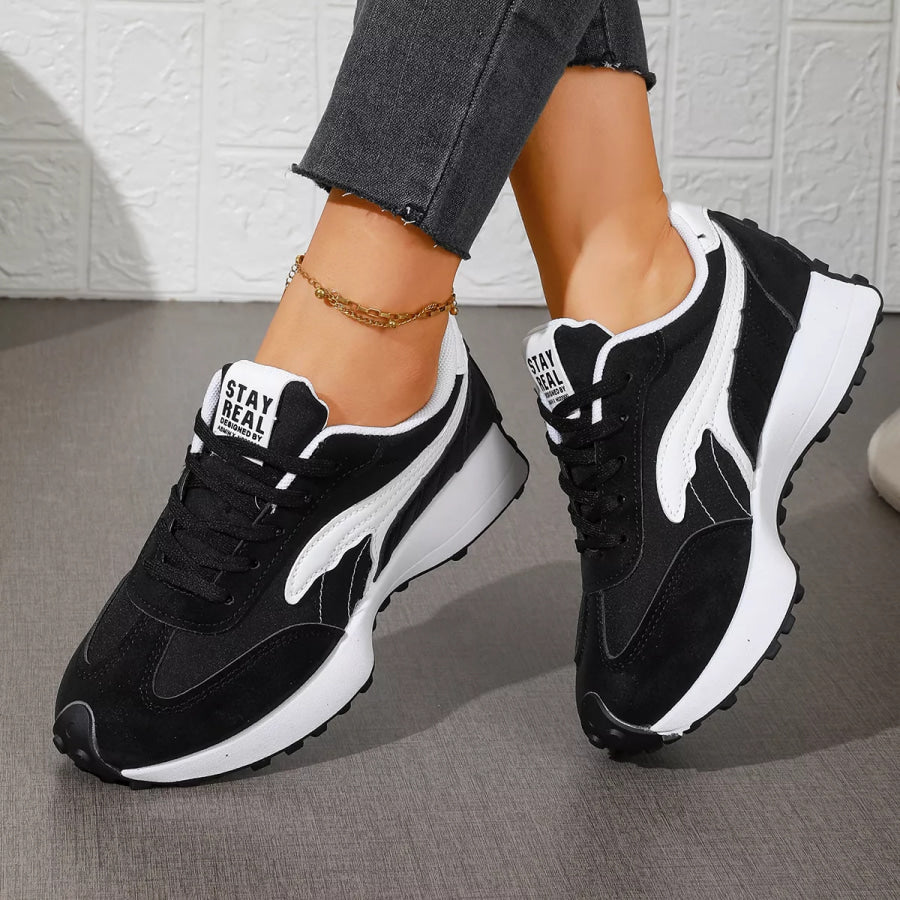 Round Toe Lace Up Sneakers Black / 36 Apparel and Accessories