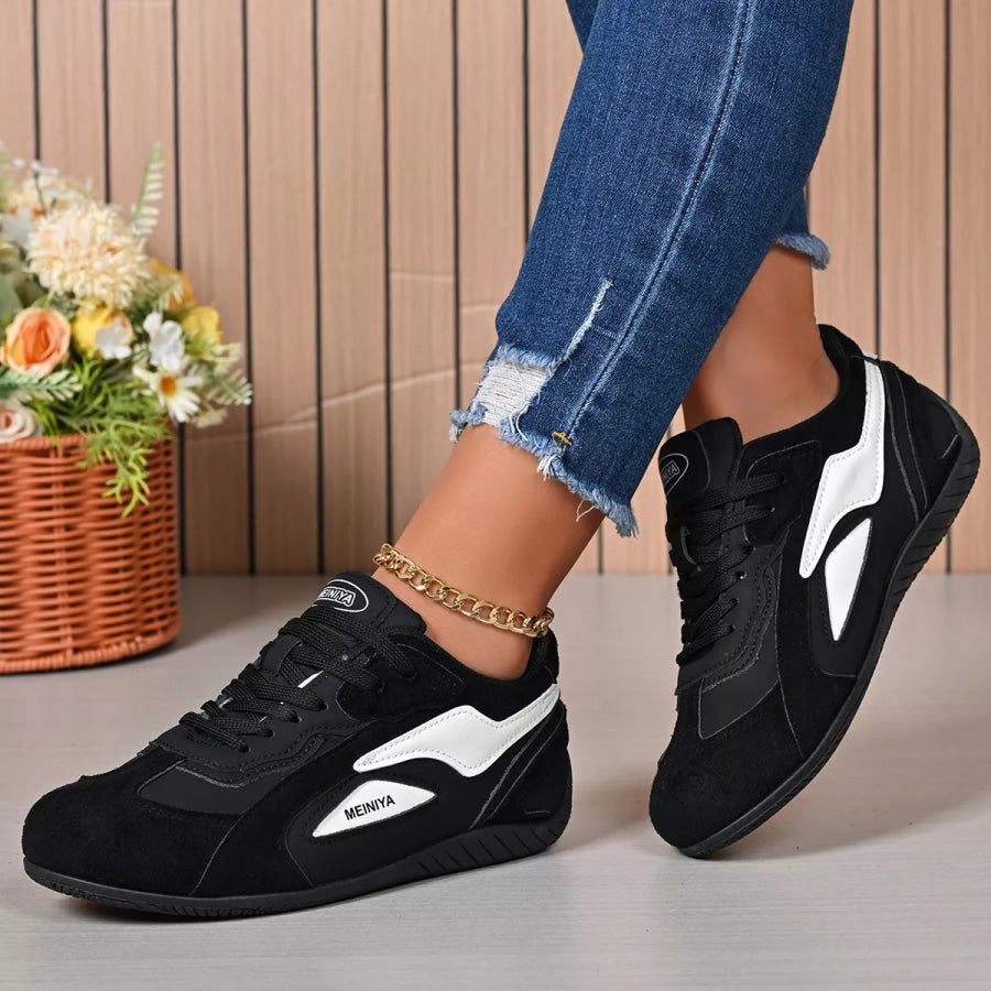 Round Toe Lace Up Sneakers Black / 36 Apparel and Accessories