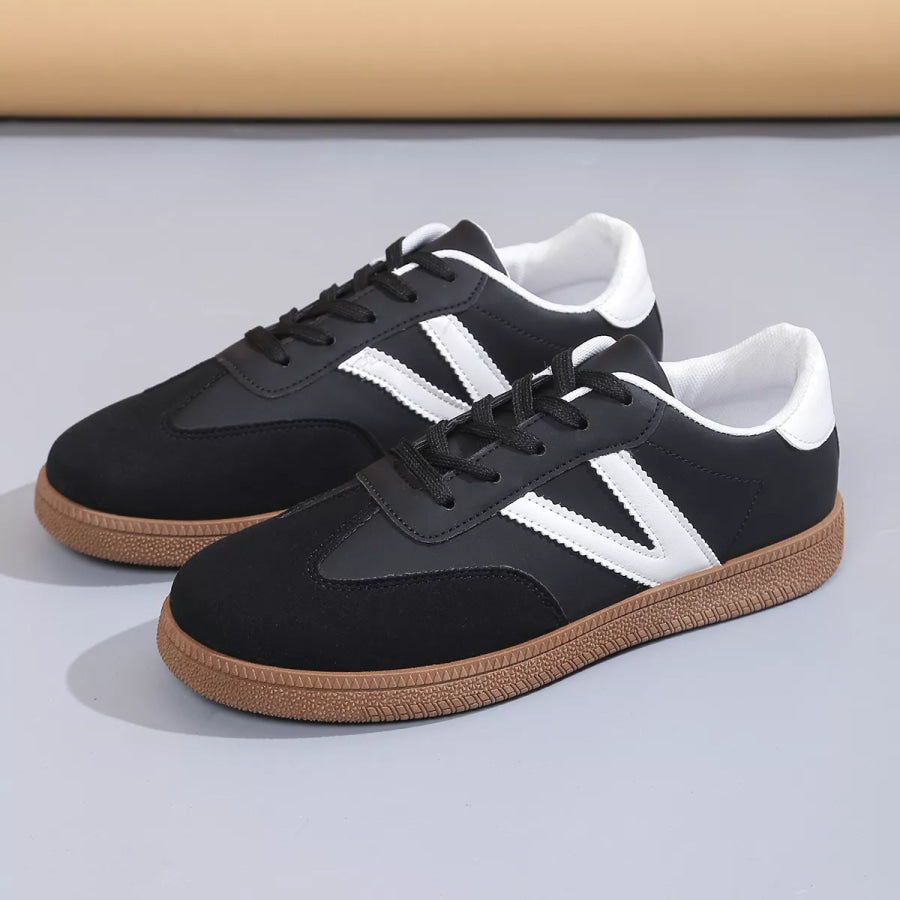 Round Toe Lace Up Sneakers Black / 36 Apparel and Accessories