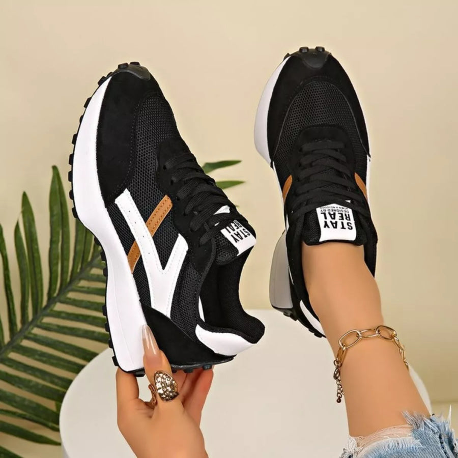 Round Toe Lace Up Sneakers Black-brown / 36 Apparel and Accessories