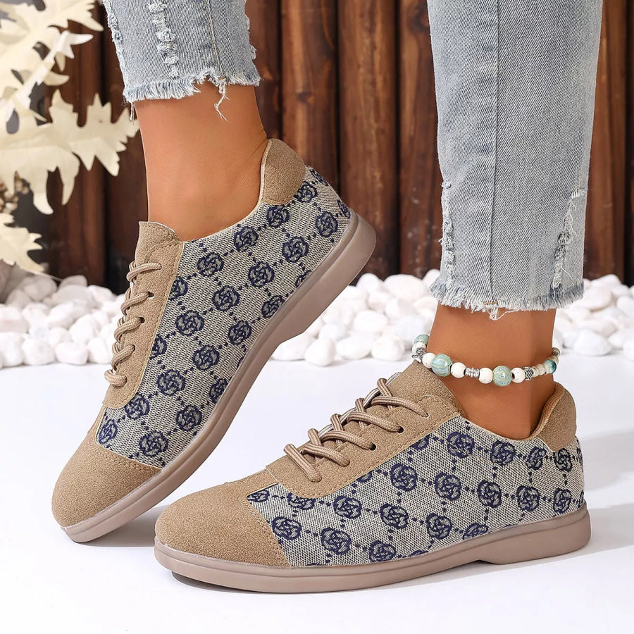 Round Toe Lace Up Sneakers Blue / 35 Apparel and Accessories