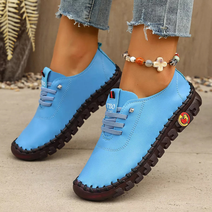 Round Toe Lace Up Sneakers Blue / 35 Apparel and Accessories