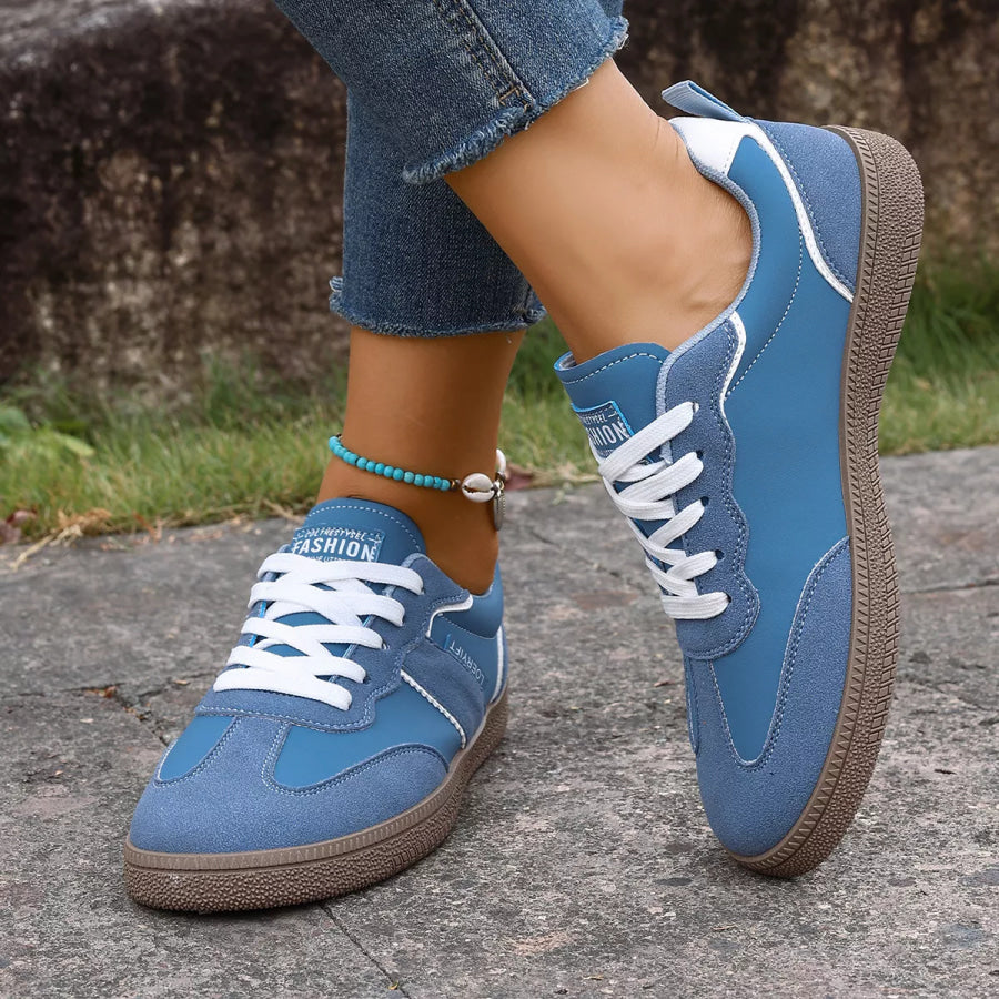 Round Toe Lace Up Sneakers Blue / 36 Apparel and Accessories