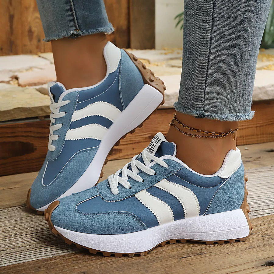 Round Toe Lace Up Sneakers Blue / 36 Apparel and Accessories