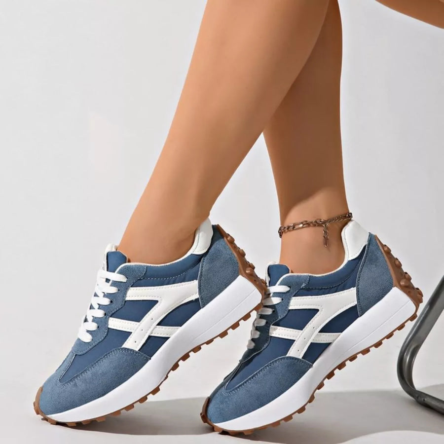 Round Toe Lace Up Sneakers Blue / 36 Apparel and Accessories