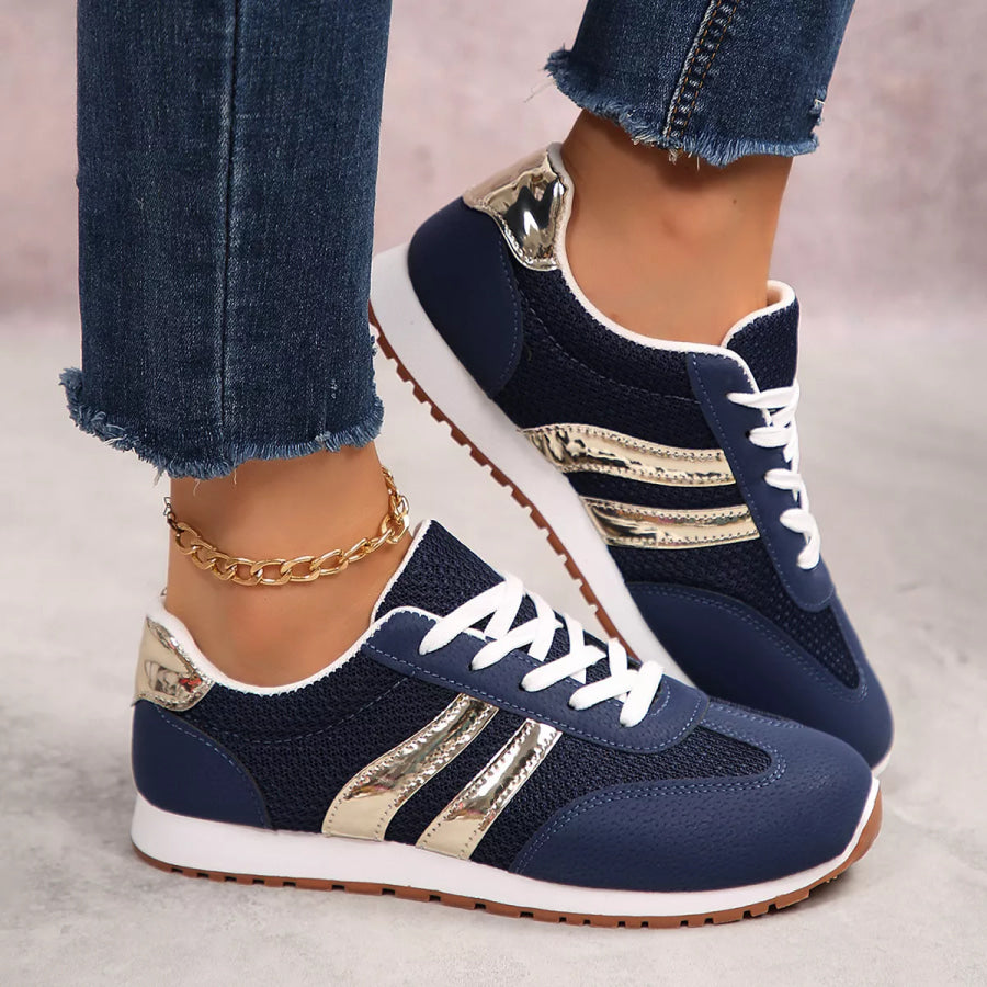 Round Toe Lace Up Sneakers Blue / 36 Apparel and Accessories