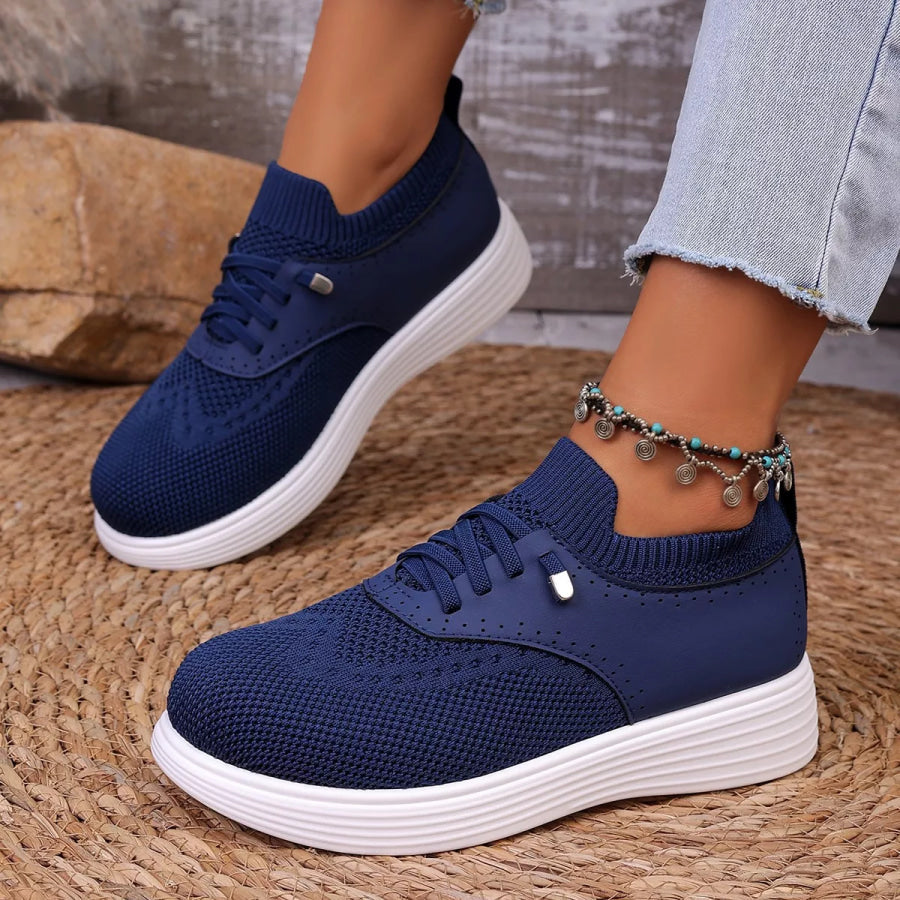 Round Toe Lace Up Sneakers Blue / 36 Apparel and Accessories