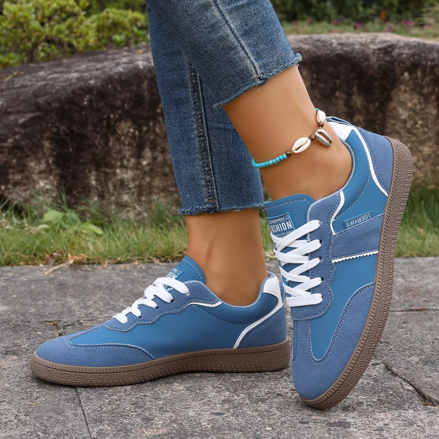 Round Toe Lace Up Sneakers Blue / 36 Apparel and Accessories