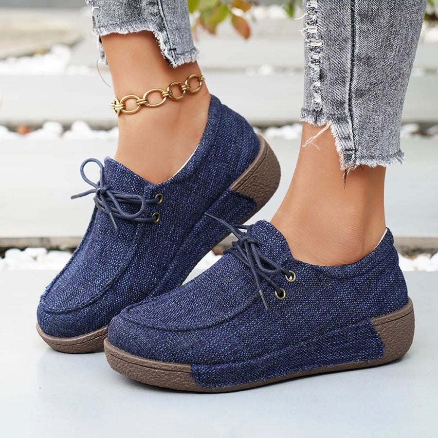 Round Toe Lace-Up Sneakers Blue / 36 Apparel and Accessories