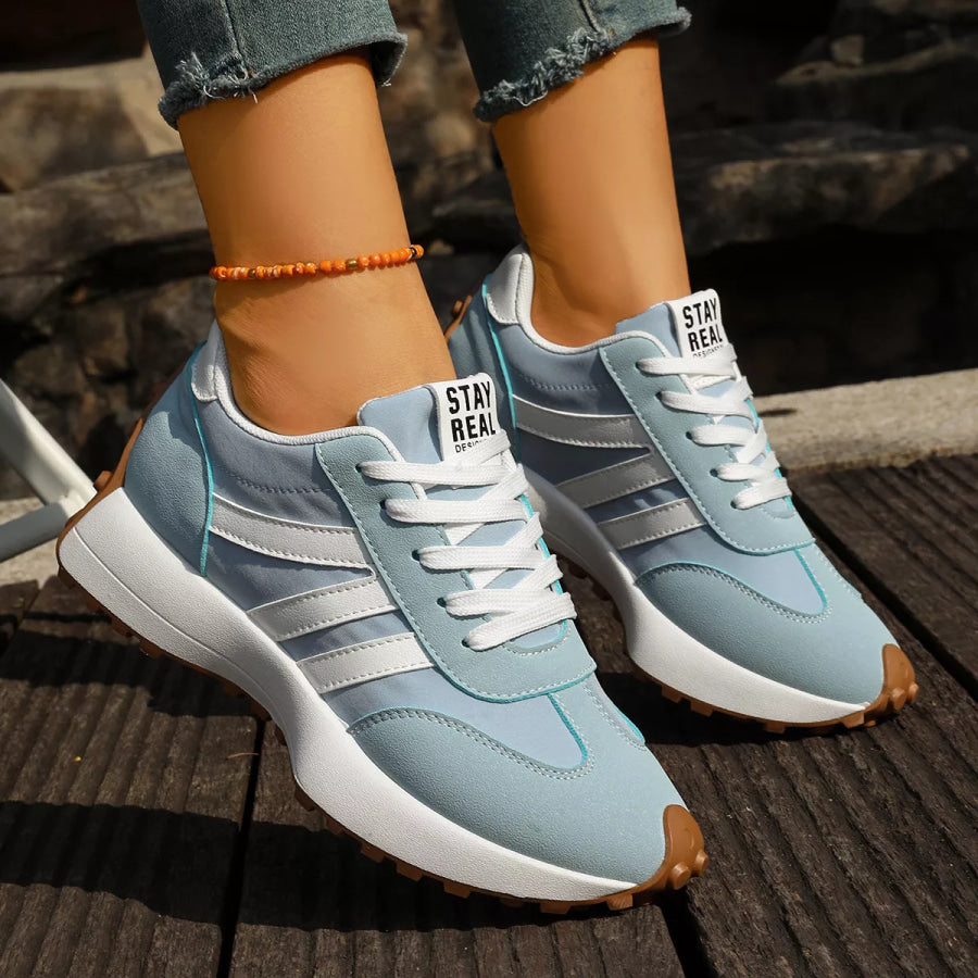 Round Toe Lace Up Sneakers Blue / 36 Apparel and Accessories
