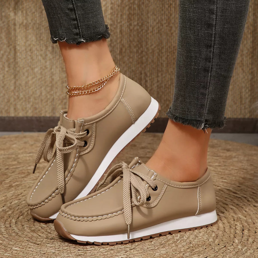 Round Toe Lace Up Sneakers Brown / 36 Apparel and Accessories