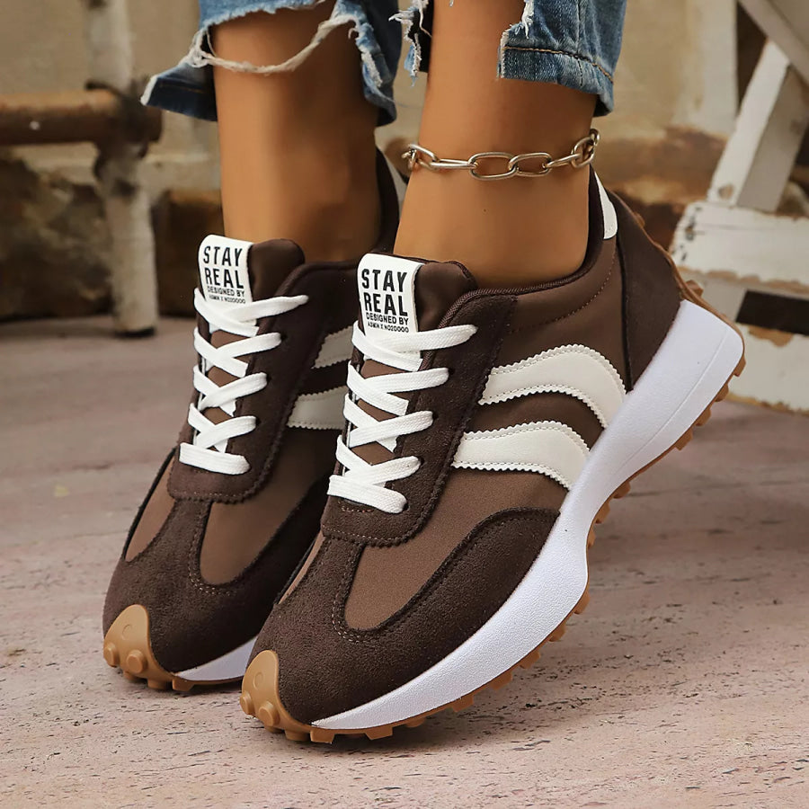 Round Toe Lace Up Sneakers Brown / 36 Apparel and Accessories
