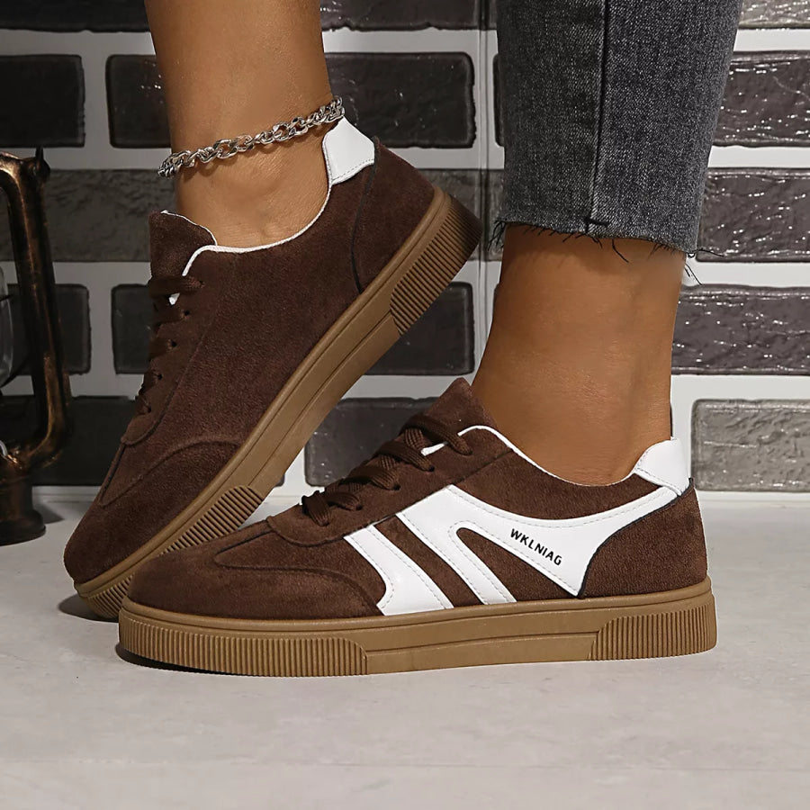 Round Toe Lace Up Sneakers Brown / 36 Apparel and Accessories