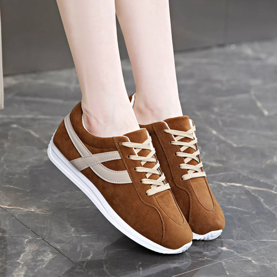 Round Toe Lace Up Sneakers Brown / 36 Apparel and Accessories