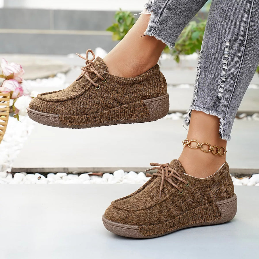 Round Toe Lace-Up Sneakers Brown / 36 Apparel and Accessories