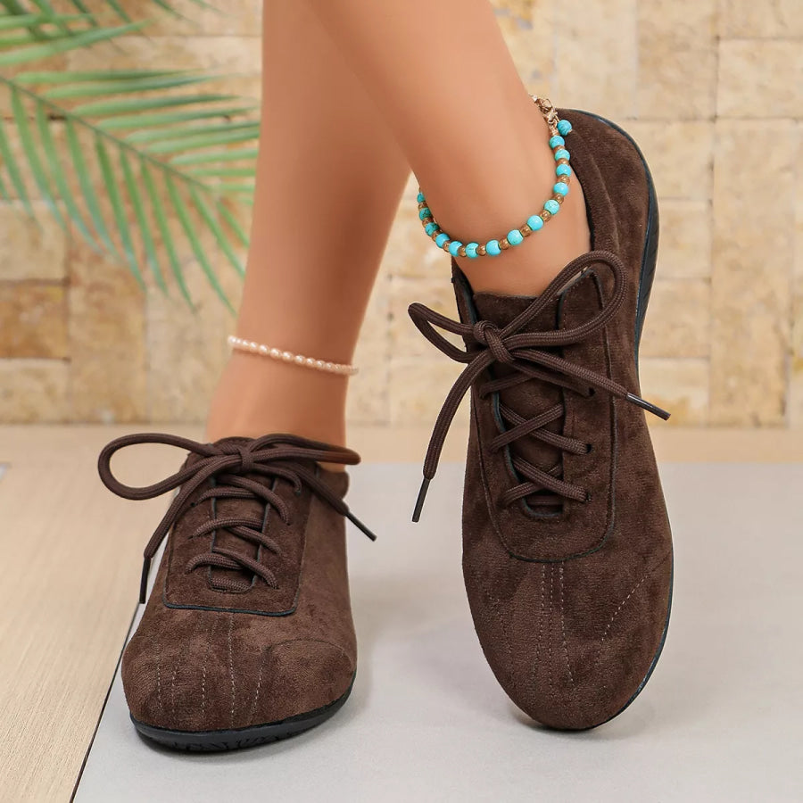 Round Toe Lace Up Sneakers Brown / 36 Apparel and Accessories